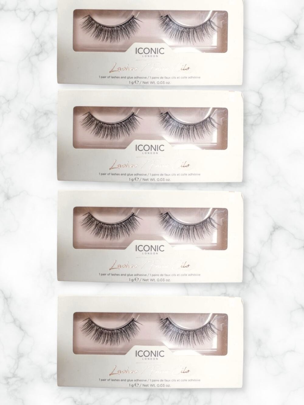Iconic London False Eyelashes 4 Pack Faux Minx Lashes & Lash Glue Makeup Set